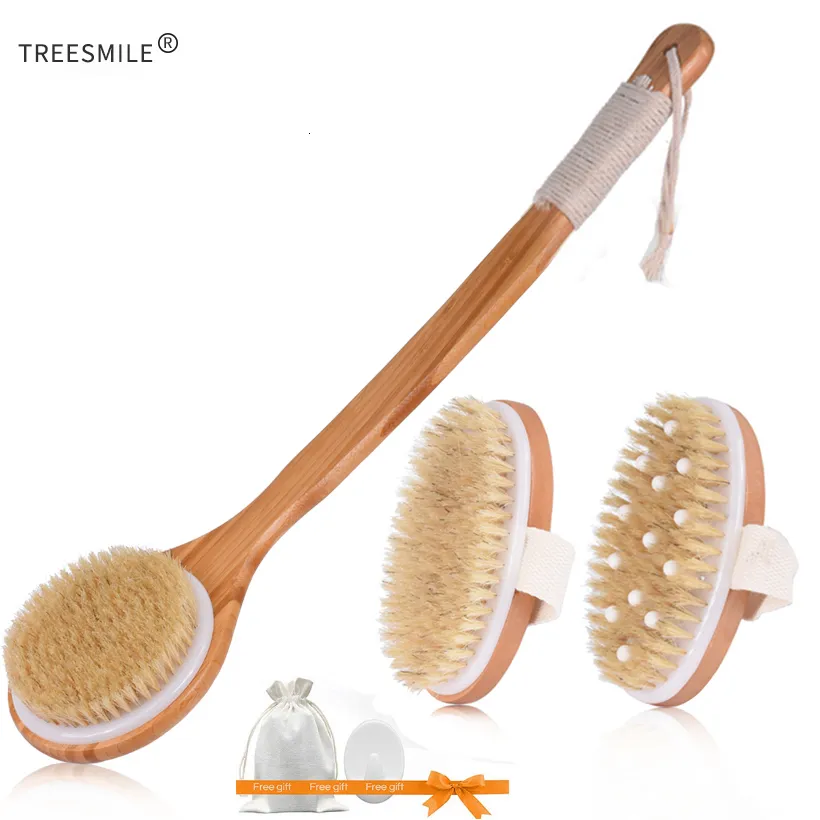 Bain Brosses Éponges Épurateurs TREESMILE Poils Naturels Exfoliant En Bois Massage Du Corps Douche SPA Femme Homme Soins De La Peau Sèche D40 221123