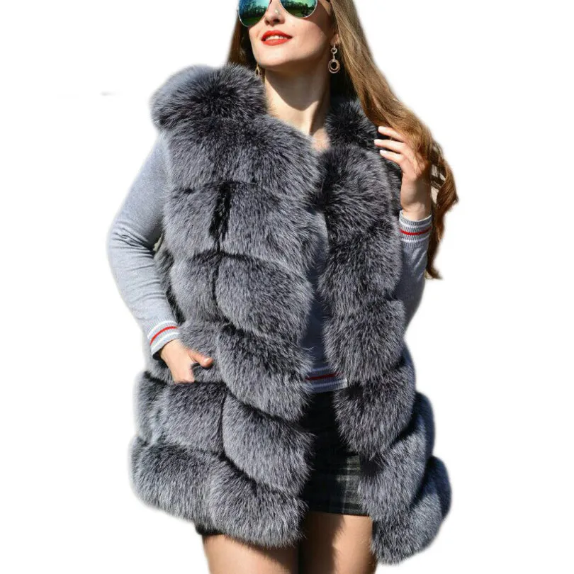 Femmes fourrure Faux argent gilet femmes hiver mode moyen Long artificiel gilets femme chaud Faux manteaux femme dames 221122