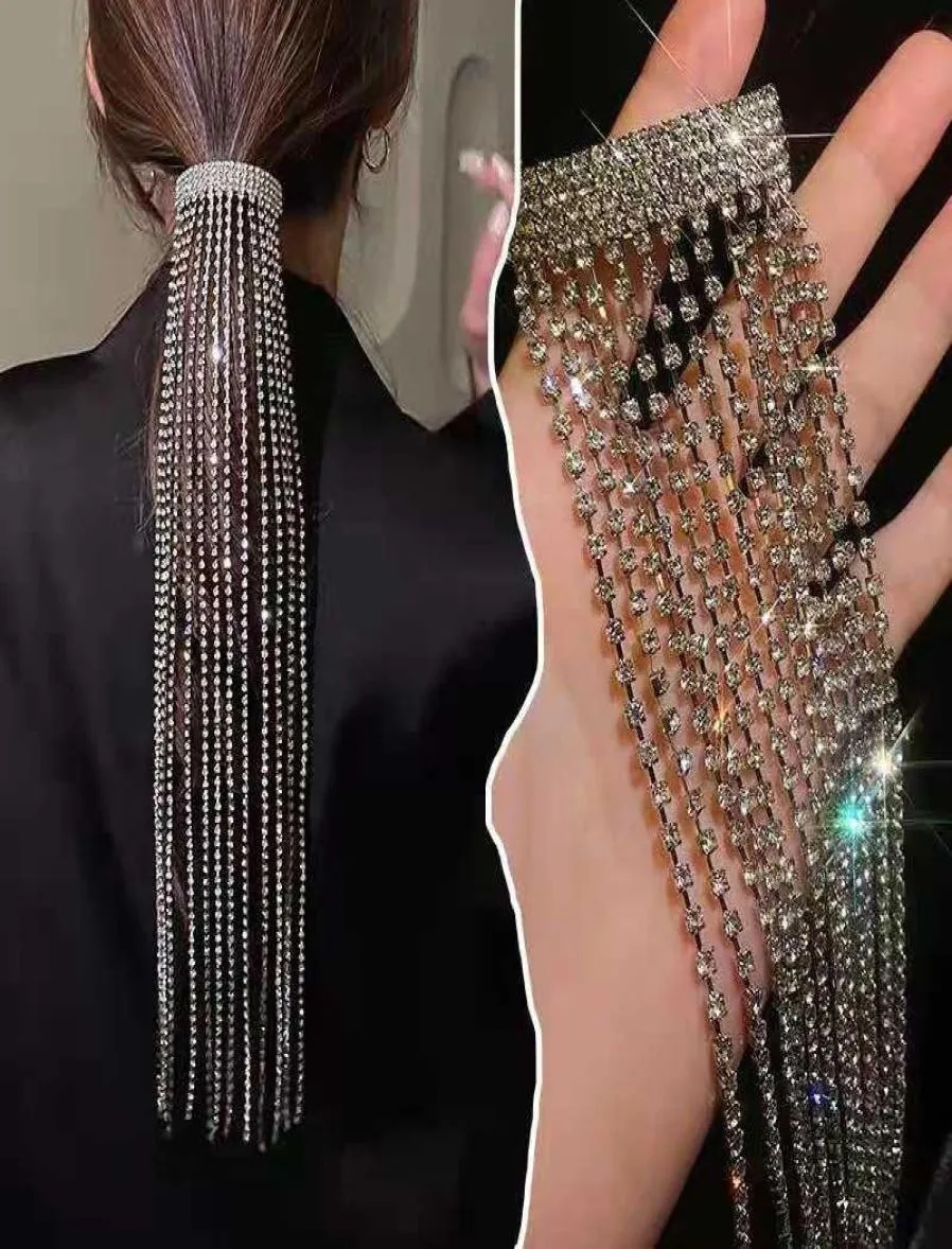Hair Accessories 2021 Full Rhinestones Clips Adornos Para Vestidos De Pedreria Long Chain Tassel Hairpin For Women Girls