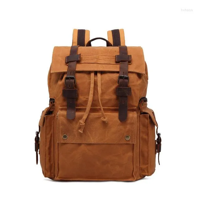 Backpack M211 Vintage Canvas Leather Backpacks For Men 15.6" Laptop Daypacks Waterproof Rucksacks Large Waxed Travel Back Packs