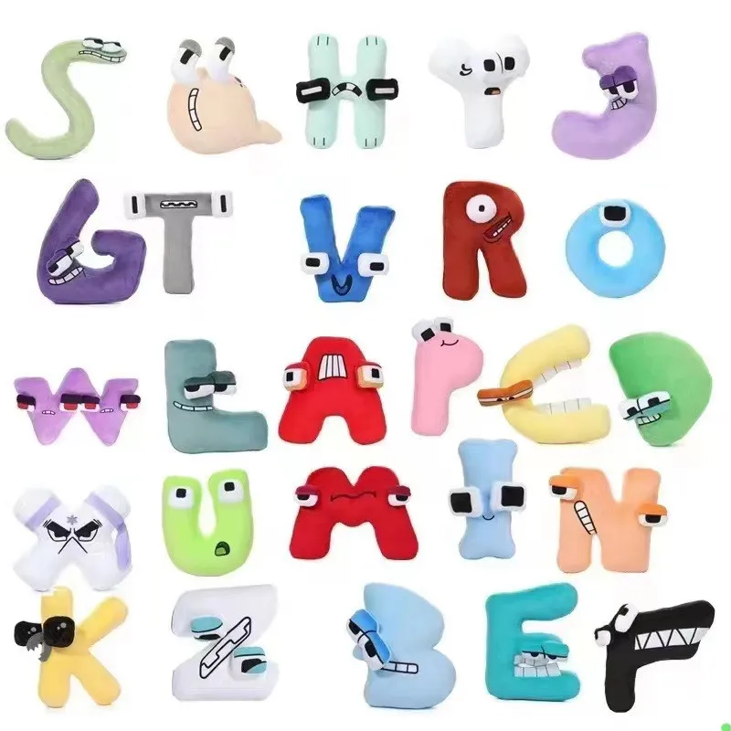 NIEUWE ALPHABET LORE PLUSH TOETS CARTOON CARToon Leuke zachte kussenpoppen Kinderverlichting Alfabetpop D89