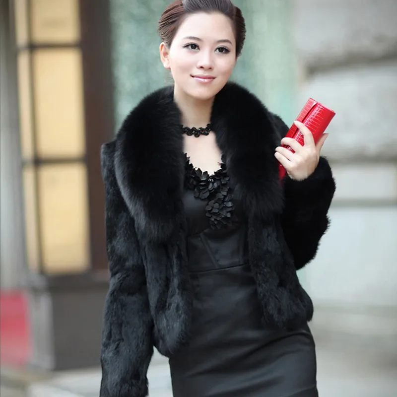 Women's Fur Faux Short Coats 2023 Coat High Waist Fashion Slim Black Wine Red White Jacket Fake Rabbit 221123