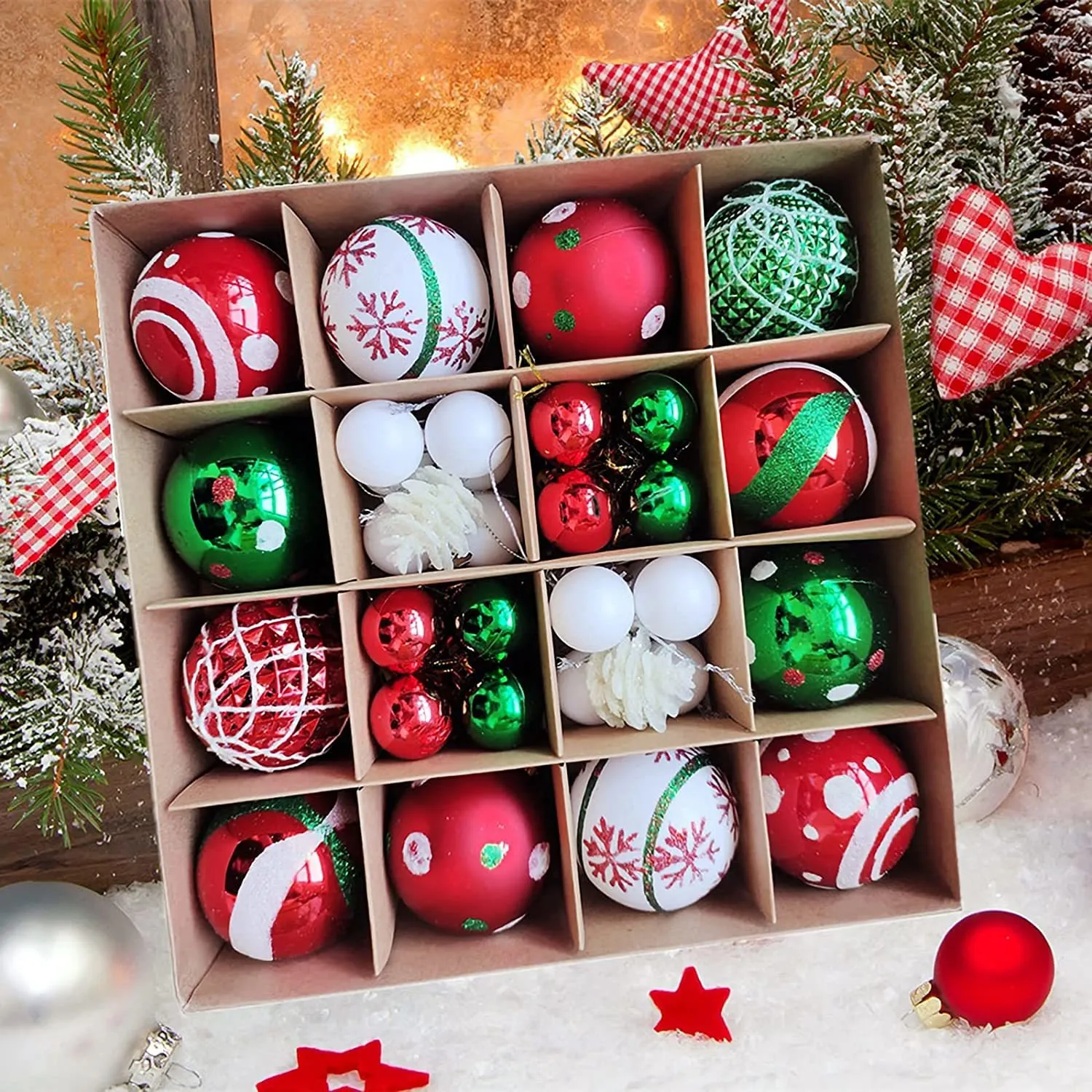 Zourglow – 46 Boules De Noël En Plastique Incassable – Motifs Bonbons, Flocons, Sapins – Tailles 3 à 7 Cm – Couleurs Rouge, Blanc, Vert – Pour Intérieur Et Extérieur - 10
