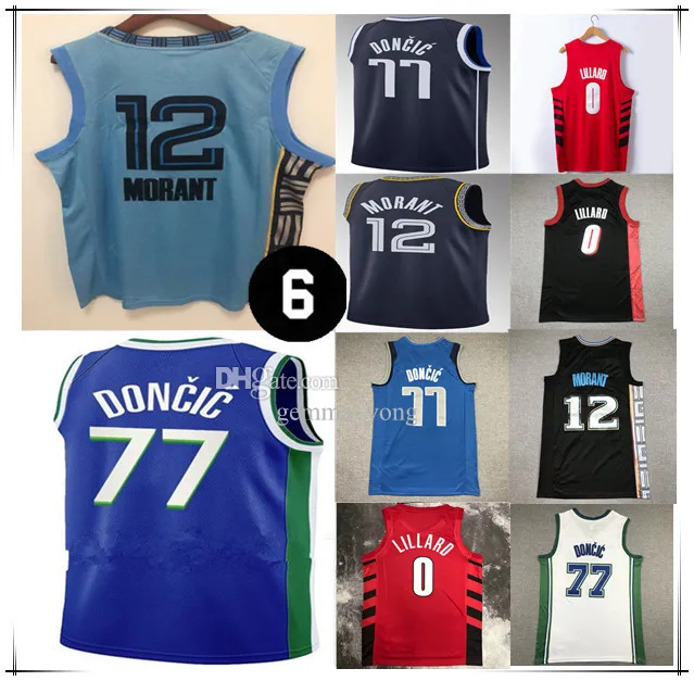 남자 12 Ja Morant City Edition 농구 유니폼 77 Mavs Luka Doncic Damian 0 Lillard Portland Shirts 스티치 Maillots de basket With No 6 Bill Russell Patch 2022-23