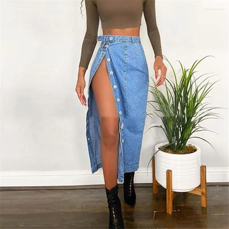 Skirts Casual Blue Jeans Long Women 2022 Summer Fringed Split Pants Fashion High-waist Denim