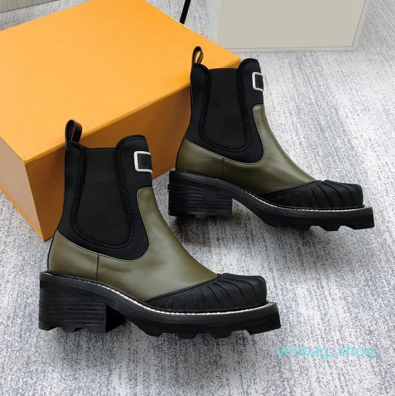 Dames Beaubourg Ankle Boots Classic Chelsea Boot Designer Martin Boots Rubber Tip Motorcycle Booties Platform Sole Slip-on Ecru Khaki Black 02