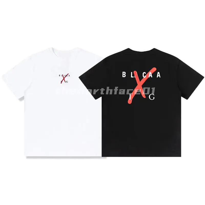 Moda marka luksusowa męska koszulka z przodu iz tyłu nadruk w litery haft wokół szyi z krótkim rękawem letnia luźna koszulka Top czarny biały rozmiar azjatycki M-2XL