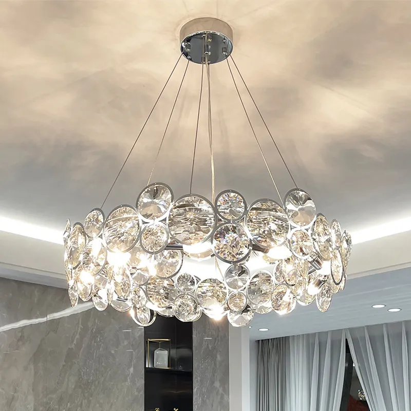 Modern Luxury Shell E14 Led Chandeliers Lustre K9 Crystal Chrome Metal Body Pendant Lamp Art Deco Indoor Lighting Lamps