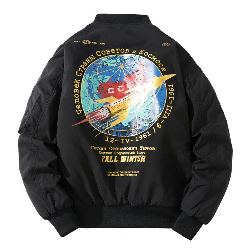 Herrläder faux vinter bomber jacka män mode pilot raket tryck baseball kappa avslappnad ungdom streetwear ytterkläder herrkläder 221122