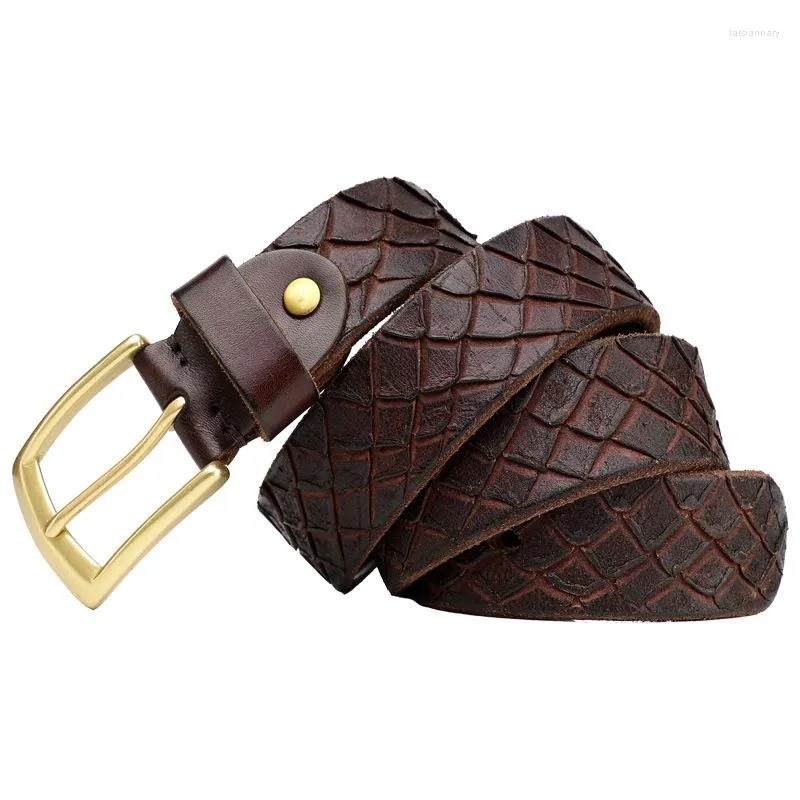 Ceintures 3.8 CM d'épaisseur de haute qualité mâle ceinture en cuir de vachette hommes classique rétro cuivre boucle mode luxe véritable homme