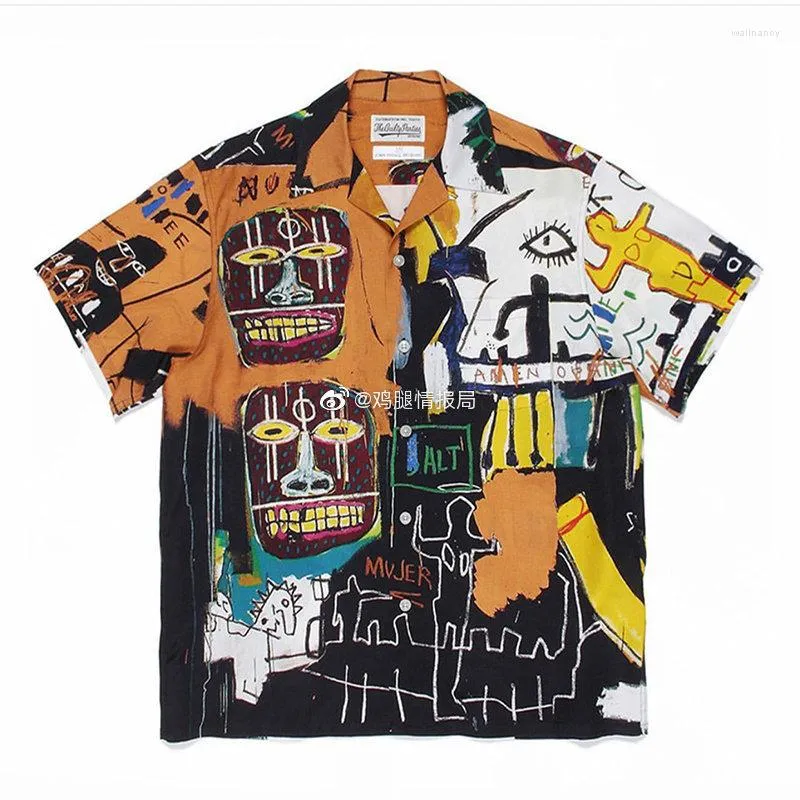 Fritidsskjortor för män Graffiti Tecknad WACKO MARIA Skjorta Mode Resande Kortärmad Heltryck
