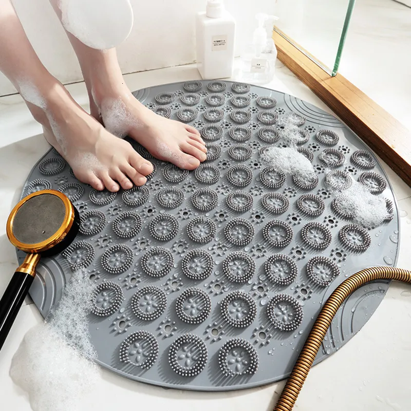 Bath Mats GURET Round Non-Slip Safety Shower PVC room With Drain Hole Plastic Massage Foot Pad room Accessories Set 221123