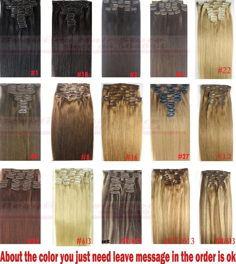 16Quot32Quot 10pcs Set 120G220G Clips inon 100 Remy brasiliano Extension Human Hair Extension Full Head Natural Straight7325940