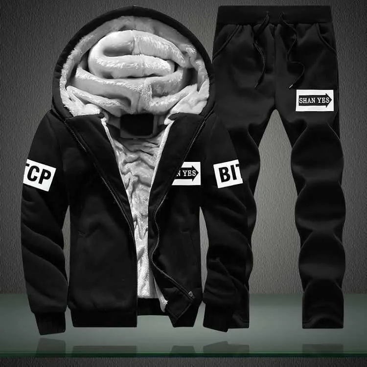 Mejor Precio En A Granel Survetement Pour Hommes Mode Hiver Hommes Chaud Polaire Survetements 2 Pieces A Capuche Pantalon Ensemble Marque Epaissir Vetements Grande Taille 4XL X0610 Envio Gratuito DHga...
