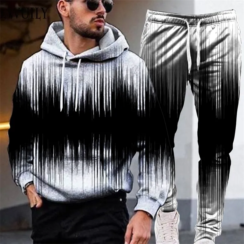 Felpe con cappuccio da uomo Felpe con cappuccio in bianco e nero Linee dell'onda della gioventù Grafica con cappuccio per uomo Felpa con cappuccio con stampa 3D per le vacanze Pantaloni sportivi con motivo hip-hop casual 221122