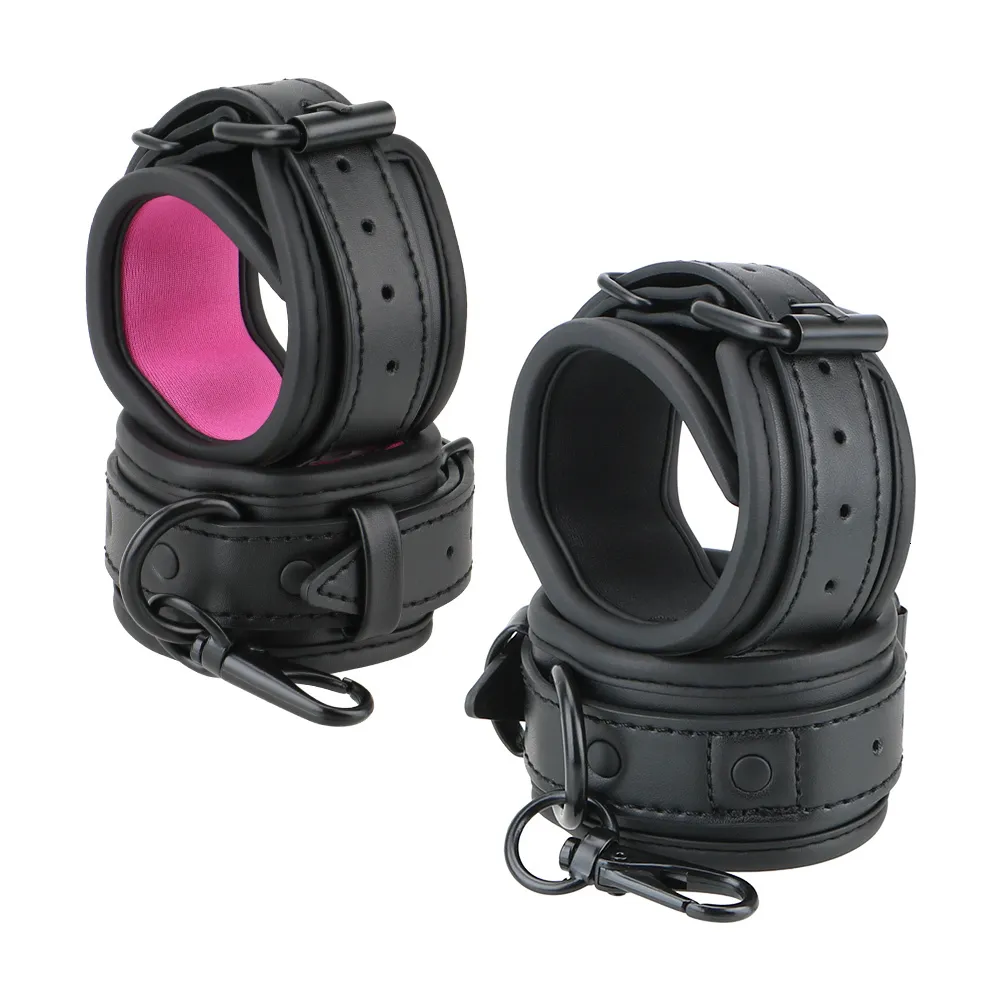 Pu Leather Handcuffs Adjustable Restraints For Adult Games_voghion.com
