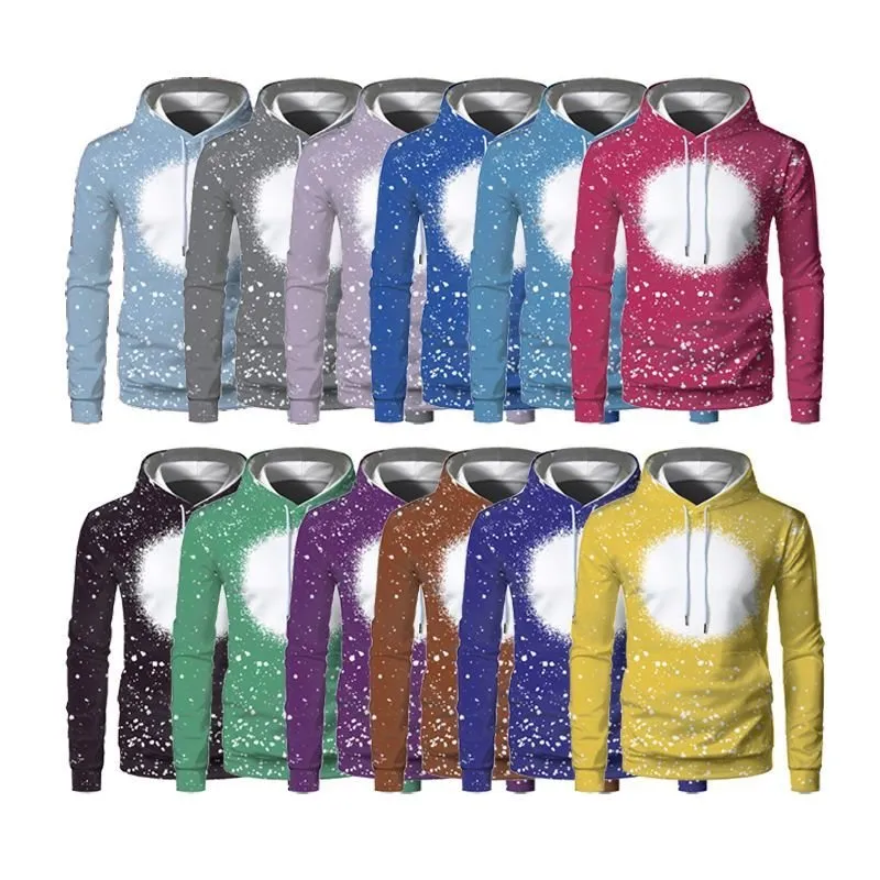 Wholesale Printable Sublimation Blank Hoodies Polyester Dye Pullover Sweater Faux Bleach Print Custom Logo Bleach Hoodie 2024 Men s Regular Fit