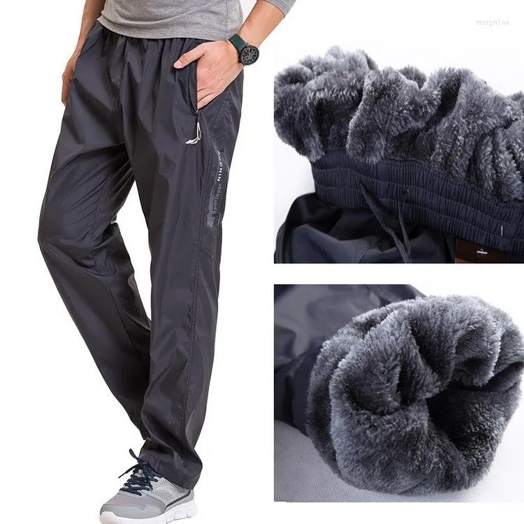 Calça masculina lã de lã de espessura do lado de fora do inverno Pantet Velvet quente retavel térmica lã com zíper pesado calças masculinas ranqueadores masculinos