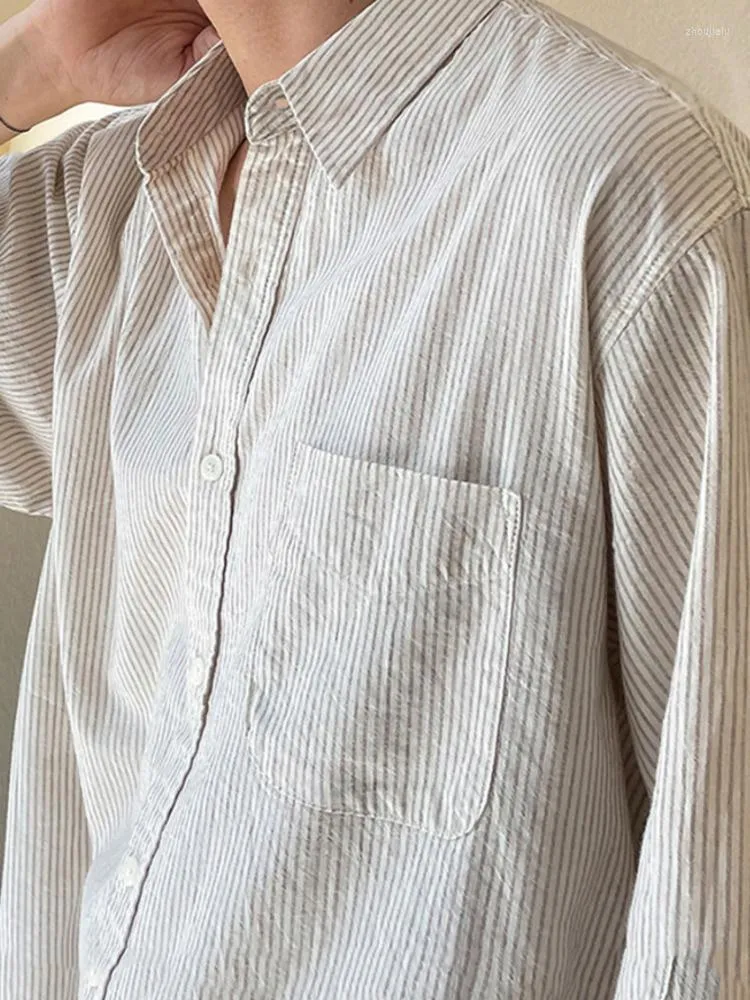 Casual shirts voor heren lange gestreepte mouw met een paar breasted shirt heren lente gevoel Koreaanse stijl mode los 2A1219