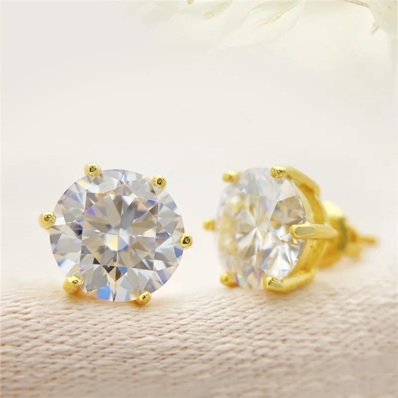 4mm-9mm Men Women S925 Sterling Silver Gold Batled Pass Test Moissanite Diamond Roundings Rounds Studs Belo presente