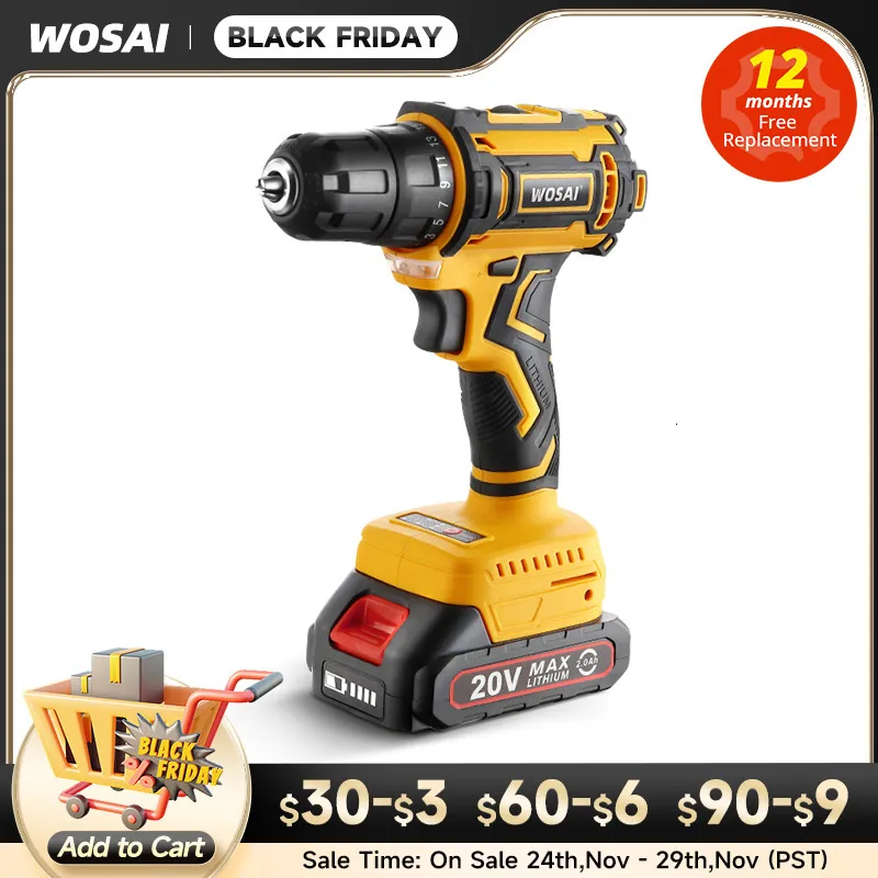 Perceuse électrique WOSAI 20V Brushless 50NM Tournevis sans fil Batterie Lithium-Ion Mini Power MT-Series Tools 221122