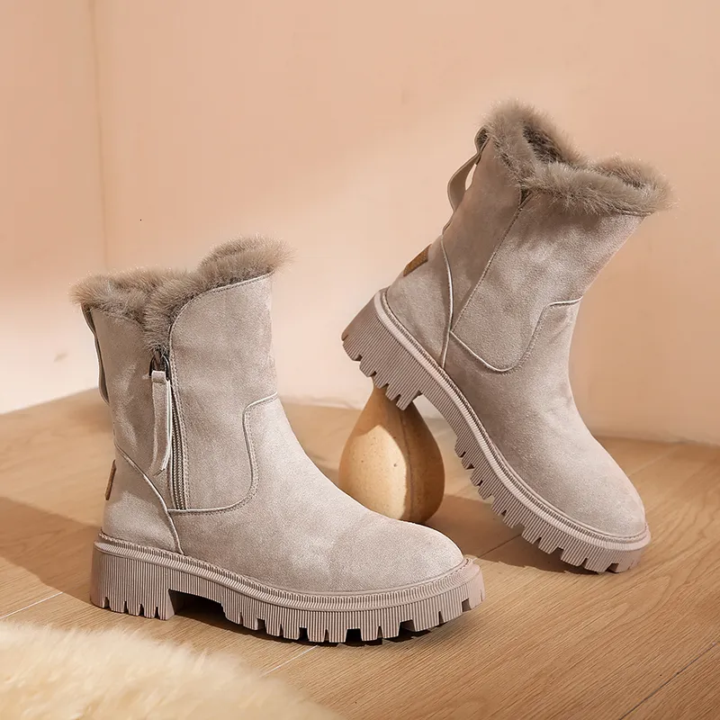 Bottes neige femmes hiver chaud créateur de mode plate-forme gladiateur antidérapant court en peluche appartements chaussures en daim Mujer 221123