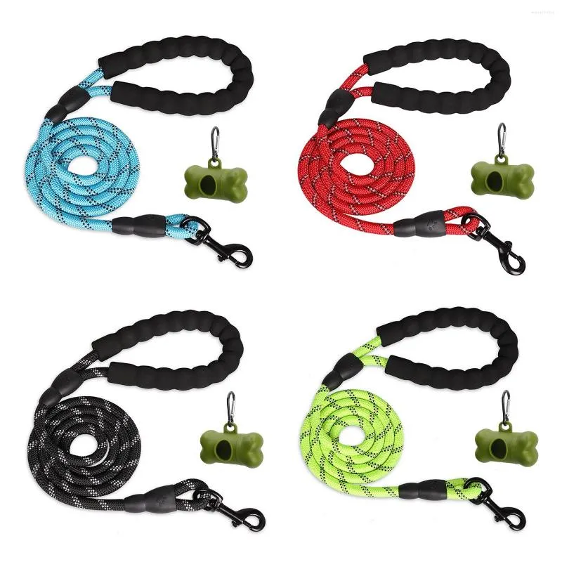 Collares para perros Behogar, correa para mascotas, correa de nailon reflectante, correa de tracción de cuerda de Control de plomo con mango acolchado, dispensador de bolsas para caca para caminar