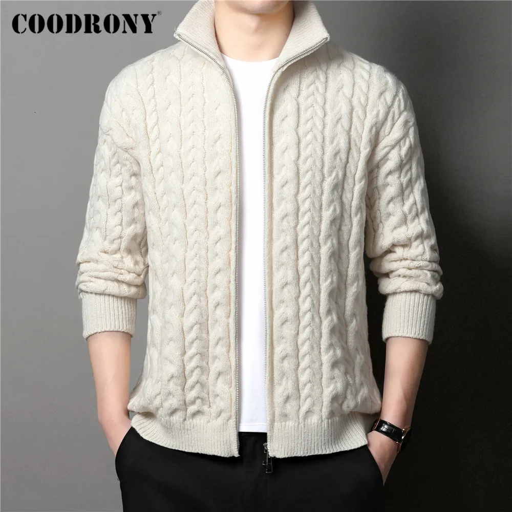 Męskie swetry marka Coodrony gęsty ciepły zimowy sweter płaszcz męski odzież przylot zamek błyskawiczny Turtleeck Cardigan Jacket Modna Knitwear Z2007 221122