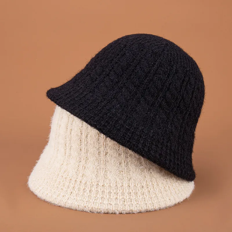 가을 여성 니트 양모 버킷 모자 겨울 야외 유지 따뜻한 순수한 컬러 돔 파나마 블랙 카키 베이지기 어부 모자 도매