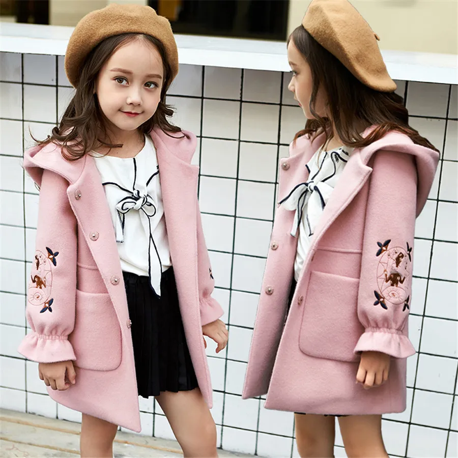 Coat Winter Girl en Jackets Kids hooded embroidered Coats Children Autumn Clothes Warm Casual Big Outwear Long 221122