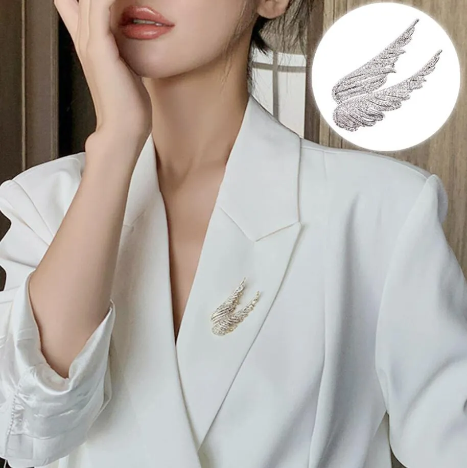 Luxury Angel Wings Rhinestone Brosches Pin For Women Glitter Collar Pin Kläddekor Fjäder Brosch Corsage Emamel Pins