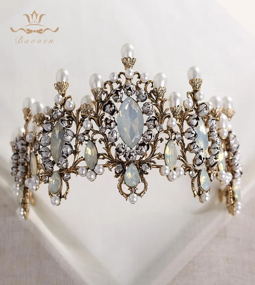 Bavoen Top Quality regant baroque Brides Brides Brides Brides Crown Nature Pearls Wedding Tiara Headpomes Prom Prom Associed T19066574023