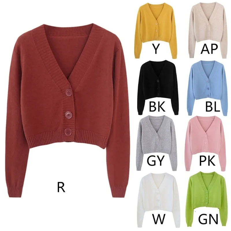 Tricots pour femmes Tees Femmes Automne Pull à manches longues Cardigan Sexy Col en V Boutonné Veste courte Sweet Solid Candy Couleur Lâche Tricoté Outwear C 221123