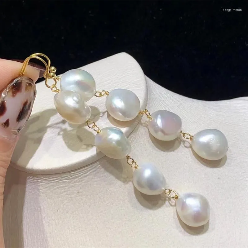 Dangle Earrings Sell Lady Natural White Nugget Shape Real Pearl Beads Handmade High Quality Long Earring Women Bridal Fashion Gift