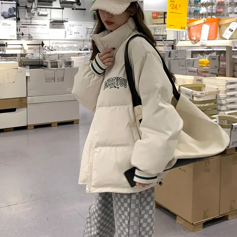 レディース・ダウン・パーカス・ウィンター濃厚な暖かい野球のパッド入りジャケットルーズファッション長袖プリント韓国の女性アウターウェア221122