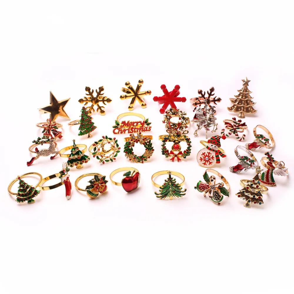 Xmas Party Decoration Servett Ring Buck Holder Colorful Diamond Gold Silver Christmas Tree Hotell Hembordsdekorationer Hem Bankett Middag Tillbeh￶r