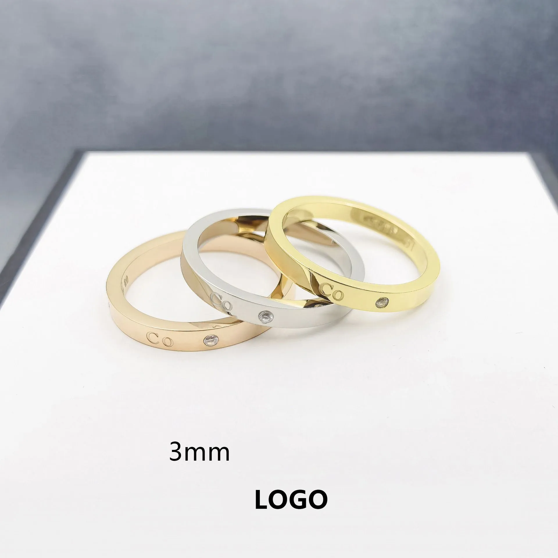 Para pierścieni hurtowe projektant Miłość do damskiej męskiej luksusowe zaręczyny podwójne literę Brak wiertła Trzy wiertło pierścień