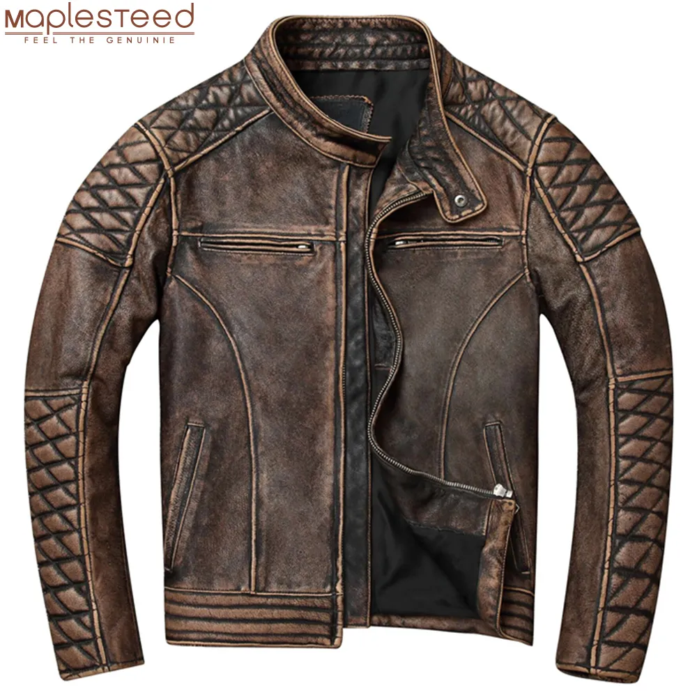Herrl￤der faux vintage jacka tjock 100% ￤kta kohud cyklist smal passform motorcykel kappa h￶st asiatisk storlek s-5xl m419 221122