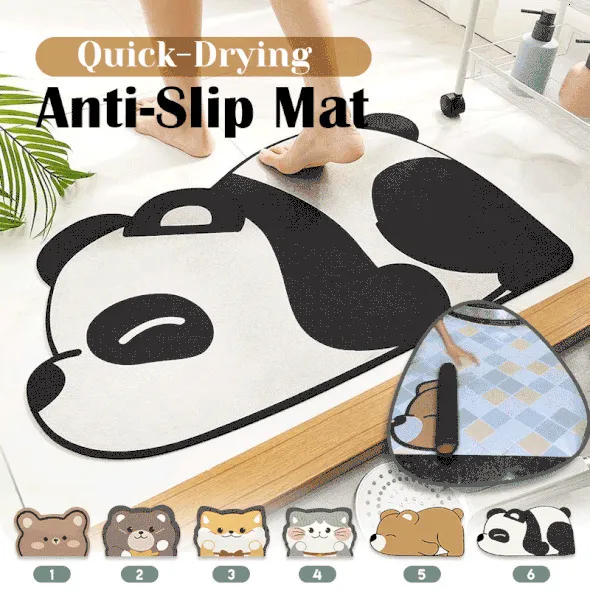 Badmattor Söt katthund Panda Snabbtorkning Anti-slip Super Absorbent Nappa Skin Floor Toalettmattan Heminredning 221123