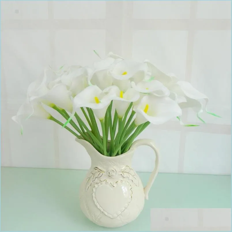 Faux floreale verde Pu fiore artificiale Calla Lily imitazione bouquet bianco festa di nozze giardino decorazioni per la casa goccia consegna accenti Dhwu1