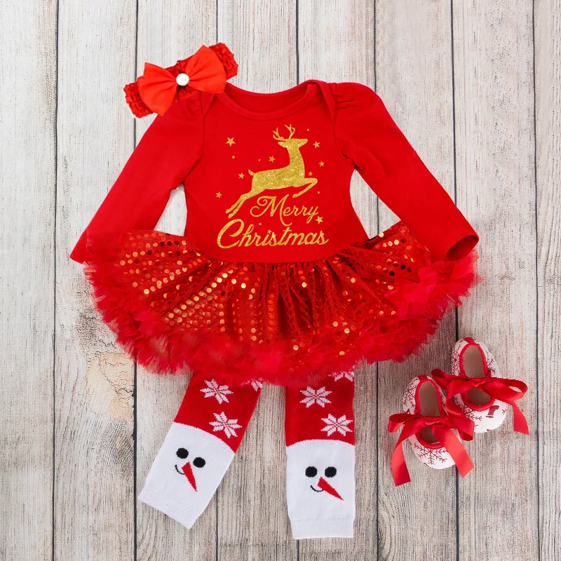 Set di abbigliamento Neonata di Natale per bambini Pagliaccetto in cotone a maniche lunghe Toddler Deer Tuta Tutu Dress Costumi Party 221122