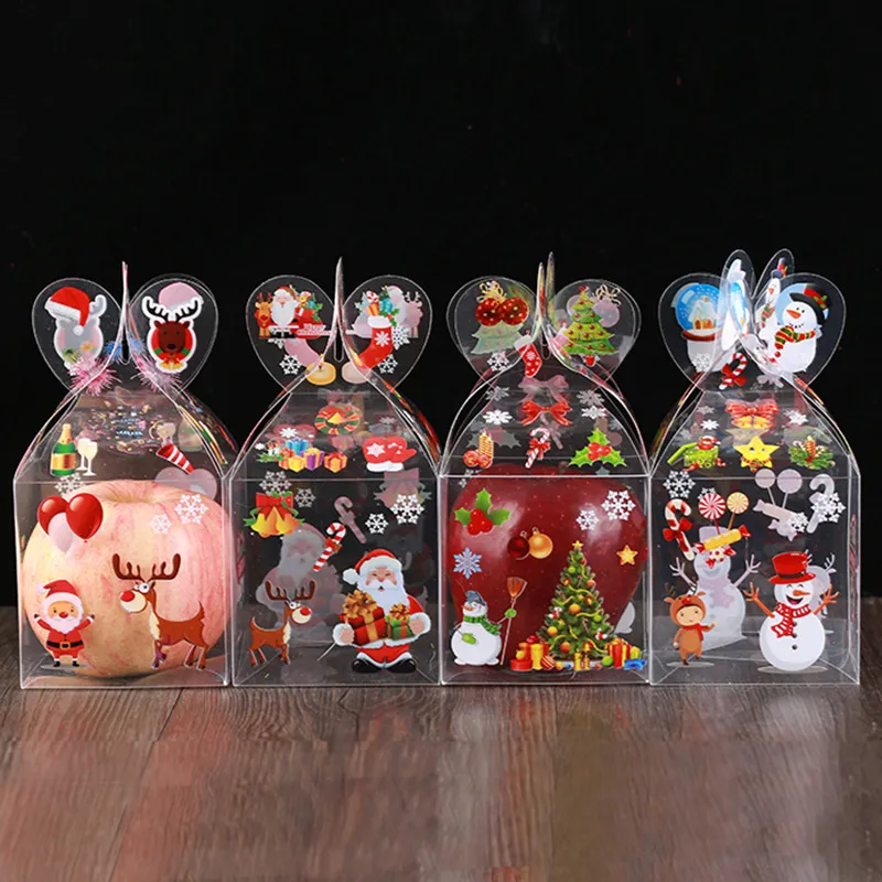 Party Game Toy PVC Transparent Candy Box Christmas Decoration Gift Wrap Packaging Santa Claus Snowman Apple Boxes Party Supplies RRA3515
