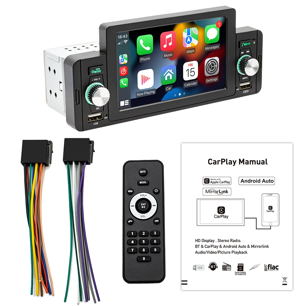 5 Inch Carplay Monitor 1 DIN Auto Radio Android Auto Bluetooth MP5  Multimedia Player Car Stereo Video GPS Navigation Bluetooth Mirror Link  From Hugotone02, $84.58