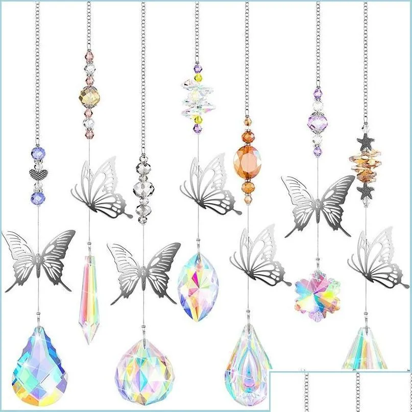 Décorations De Jardin Décorations De Jardin Suncatcher Papillon Cristal Rainbow Maker Lumière De Voiture Pendentif Fenêtre Suspendus Sun Catcher Decora Dhqut