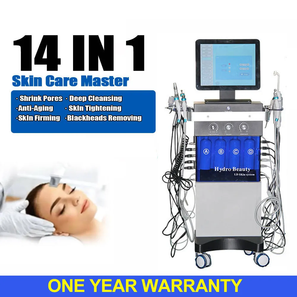 14 in 1 Hydro Microdermabrasie Huid Lifting Apparaat Multifunctionele Hoge Frequentie Facial Spa Ultrasound BIO Water Dermabrasie Moisturizer Machine