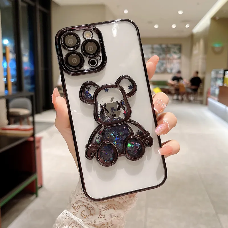 Transparent Glitter Bling Sequins Quicksand Cute Bear Cases For iPhone 14 13 12 11 Pro Max XS XR X iPhone14 Clear Mobile Phone Silicone Covers