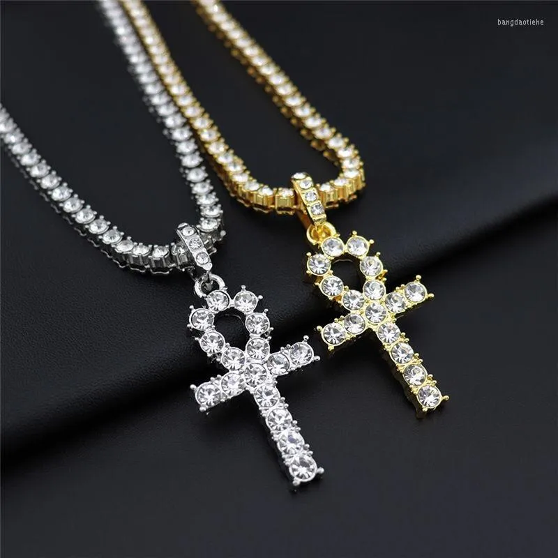 Ketens Europese en Amerikaanse Anhe Key Cross Double Necklace Men Women Trendy Street Rap Personality Diamonds