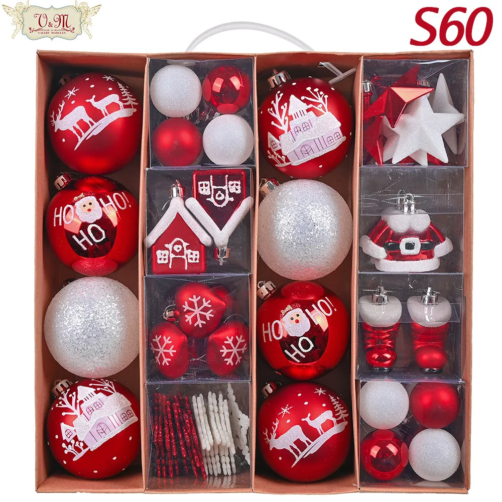 Juldekorationer Valery Madelyn60pcs Ball Ornaments Plastträd hängande set hängen dekorativa för hem 221123