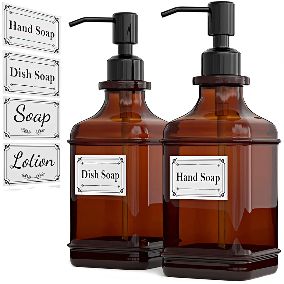 Distributeur de savon liquide 500 ml Distributeurs à main Bouteille en verre ambré épais Récipient à pompe en acier inoxydable antirouille pour lotion huile essentielle 221123