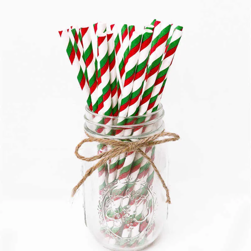 Christmas Decorations 25pcs Paper Straws Snowflake Drinking Straw Merry for Home Xmas New Year Party Supplies